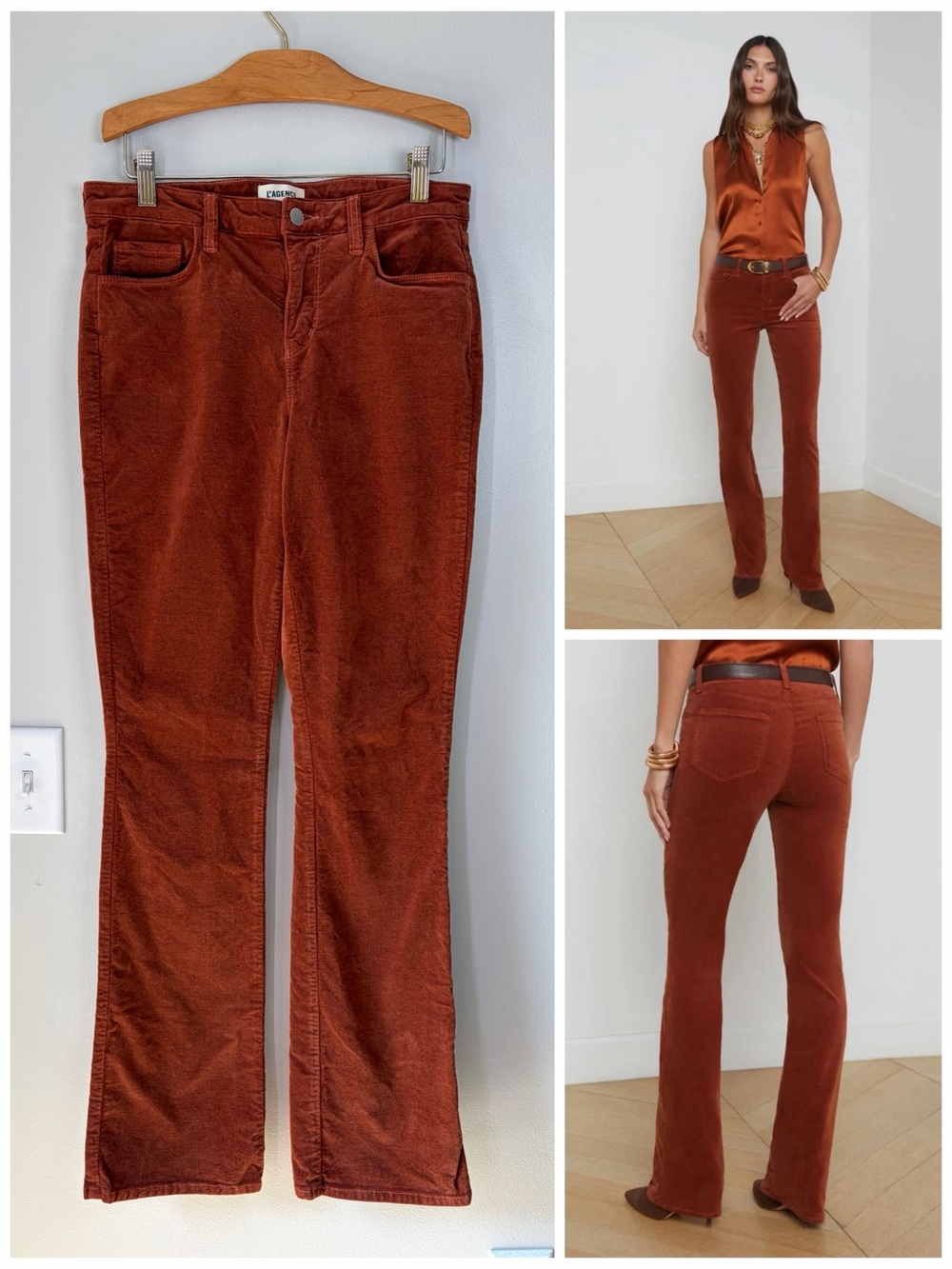 L’Agence Rich Ginger Stevie High Rise Staight Leg Velvet Pants Quiet Luxury